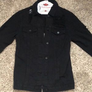 Black Distressed Jean Jacket // Never Worn
